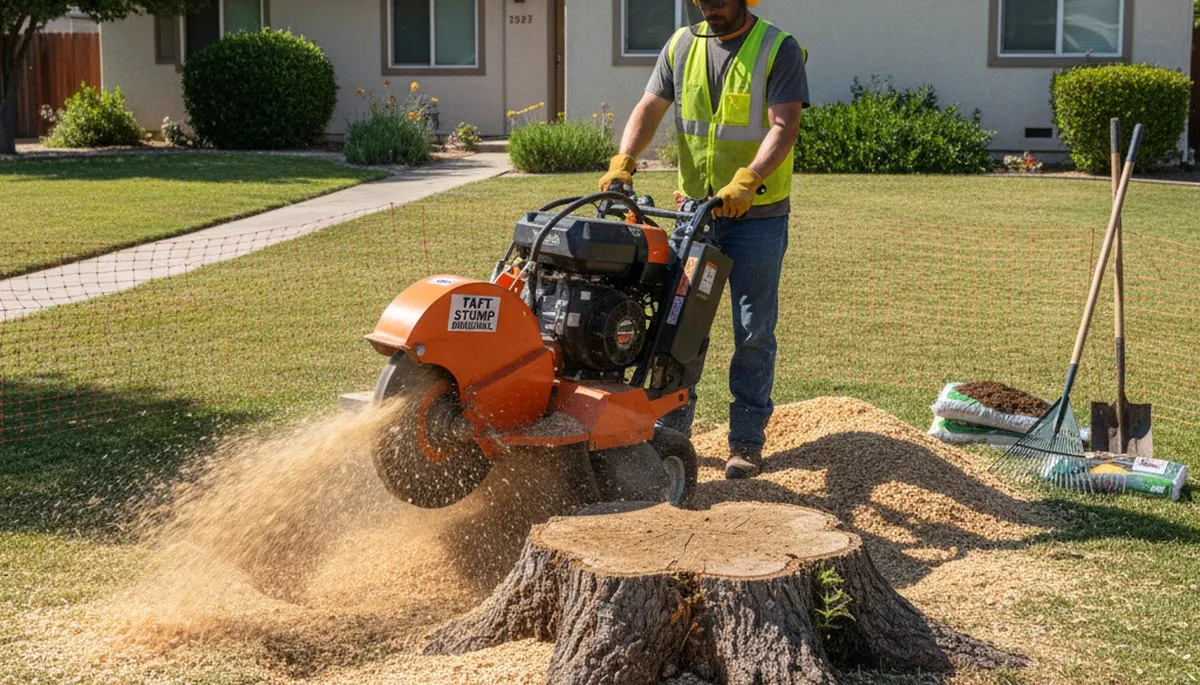 Professional stump grinding removing tree stumps in Taft, CA by Bakersfield tree removal experts