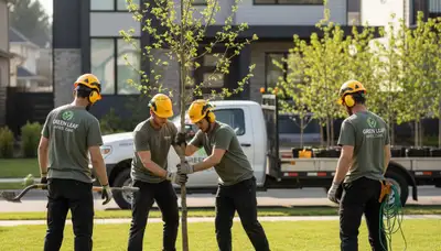 Arborist planting new tree in Bakersfield CA yard for Chop Chop Tree planting service