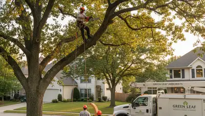 Arborist pruning oak tree branches in Bakersfield, CA for Chop Chop Tree professional tree service