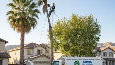 Professional tree removal service in Bakersfield, CA safely cutting and clearing large oak tree