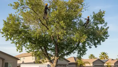 Professional tree removal service in Bakersfield, CA removing large oak safely