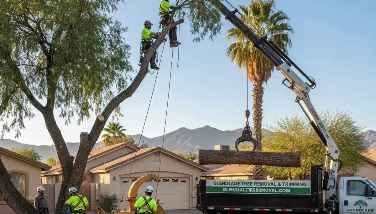 Professional tree removal service in Bakersfield, CA safely cutting large oak tree