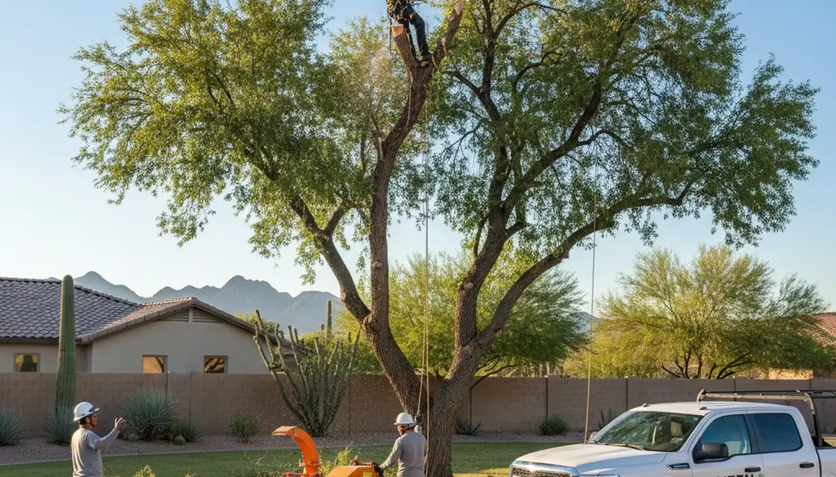 Professional tree removal service in Bakersfield, CA removing large tree safely