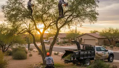 Professional tree removal service in Bakersfield CA safely cutting and clearing large trees