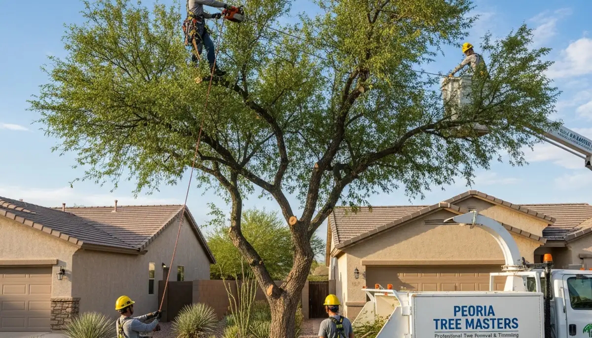 Professional tree removal service in Bakersfield, CA safely clearing large oak tree