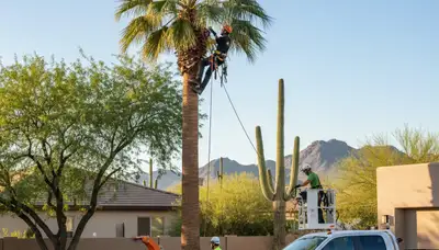 Professional tree removal service in Bakersfield, CA safely cutting and clearing large oak trees